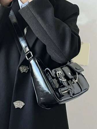 Style Motorcycle With Multiple Pockets, Perfect For Casual, Street Style, Party, Travel, Gathering And Gift Giving Occasions, Niche Design, Steampunk, Gothic, Y2K Shoulder Bag For Women, Cool Girls Street Wear, Perfect For Music Festival, 2000s Fashion Style Bag For Women