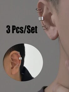 3pcs Men's Ear Cuffs Ear Cartilage Clips No Piercing Required Minimalist Stainless Steel Unique Earrings Versatile - 3 Pcs/Set - View 2