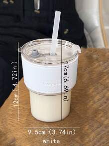 1 件藍色塑料吸管杯,簡約風格水杯,適合兩杯果汁牛奶咖啡,竹條紋不倒翁吸管杯 - 藍色 - 查看 3