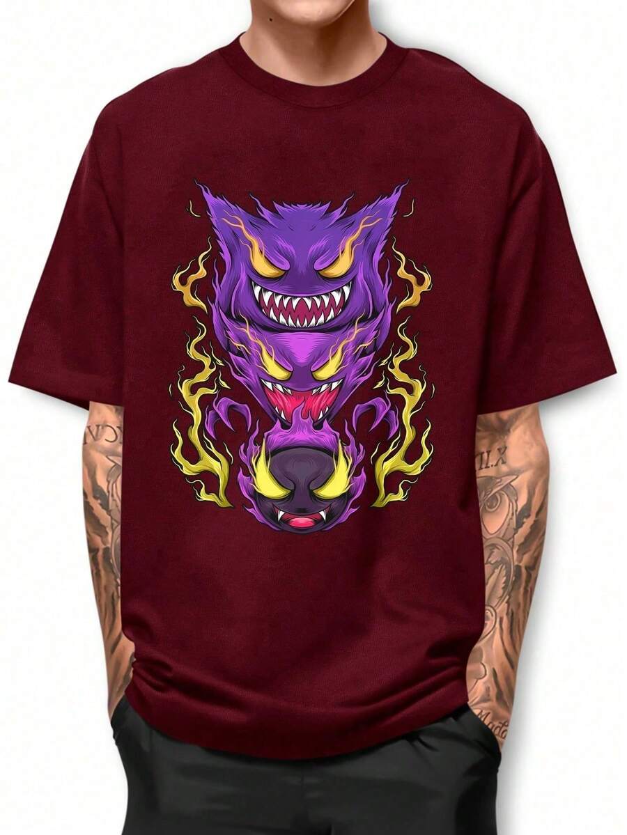 Men T-Shirts - 酒紅色 - 查看 1