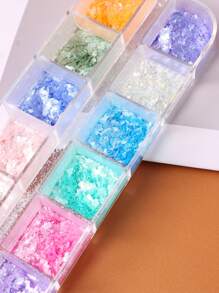 12格蛋白石粉美甲亮片，闪亮缎面亮片美甲装饰，美甲宝石，美甲用品 - 彩色 - 查看 3