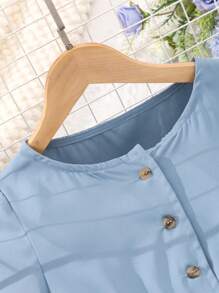 Tween Girl Round Neck Short Sleeve Waist-High Solid Color Dress