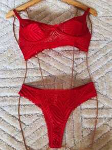 KIT 3 SETS OF Lingerie Without Pads With Lace Bow Lace Panties And Bra - Đỏ - Xem 4