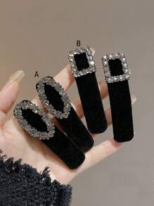 2 Peças Presilhas de Cabelo com Enfeites de Strass Pretos, Adequadas para Lateral, Franja, Parte de Trás da Cabeça e Cabelo de Bebê, Presilhas de Garra Elegantes, Grampos de Cabelo, Material Escolar