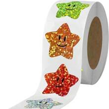 500 Stickers/Roll 2.5cm Self-Adhesive Star & Smiling Face Stickers For Reward Chart Decorative Labels - Multicolor - View 1