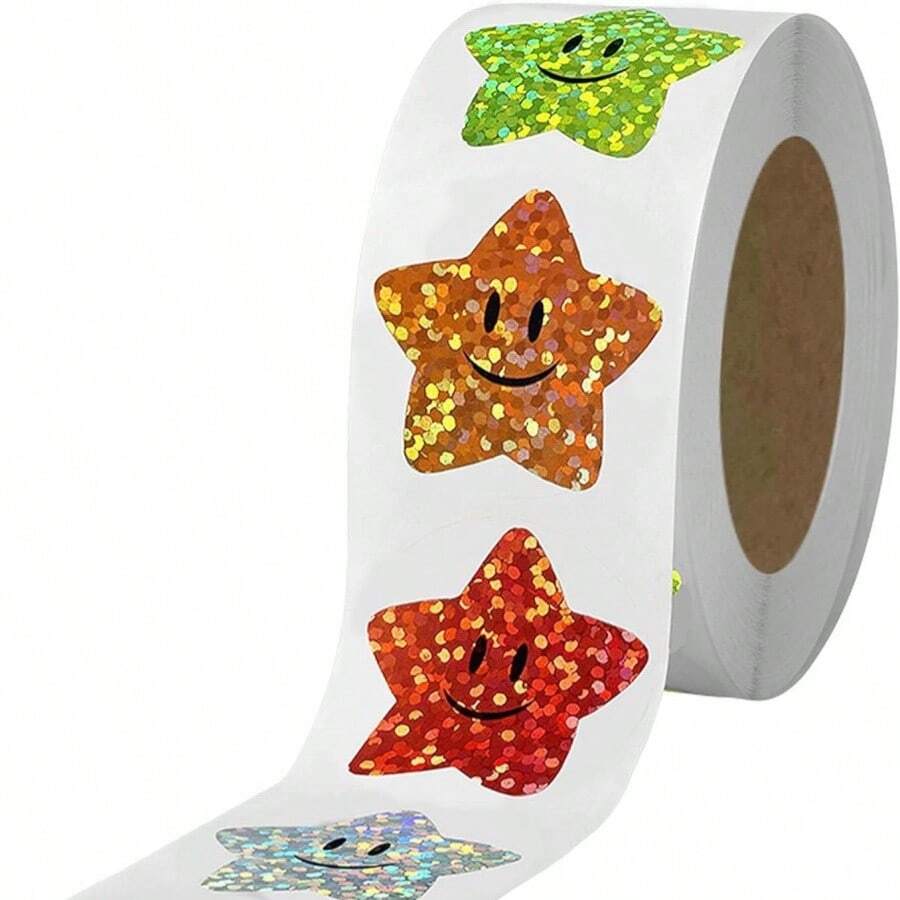 500 Stickers/Roll 2.5cm Self-Adhesive Star & Smiling Face Stickers For Reward Chart Decorative Labels - Multicolor - View 1