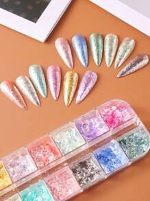 12 Grids Holografische Opaal Fire Flakes Nail Art Paillette Doorschijnend Iriserende Glitter Set Nageldecoratie Poeder DIY Nagel Charmes Nagel Edelstenen Nagelbenodigdheden