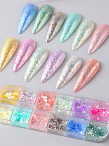 12 Grids Holografische Opaal Fire Flakes Nail Art Paillette Doorschijnend Iriserende Glitter Set Nageldecoratie Poeder DIY Nagel Charmes Nagel Edelstenen Nagelbenodigdheden