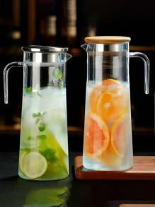 1pc Heavy Duty Beverage Pitcher With Lid, 37.1oz/54.1oz, Stainless Steel Or Wooden Lid, Suitable For Juice, Beer, Bubble Tea, Summer Drink, Kitchenware, Home Appliances, Birthday Gift - Clear - View 4