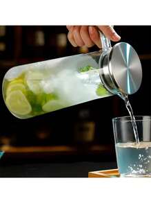 1pc Heavy Duty Beverage Pitcher With Lid, 37.1oz/54.1oz, Stainless Steel Or Wooden Lid, Suitable For Juice, Beer, Bubble Tea, Summer Drink, Kitchenware, Home Appliances, Birthday Gift - Clear - View 9