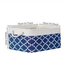 3入組帆布布料收納盒,用於收納兒童玩具、幼兒園洗衣籃、家庭衣櫃雜物袋。盒子帶手柄設計 - 深藍色 M - 查看 2