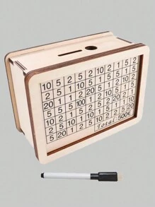 1 pieza Caja de ahorro de dinero de madera creativa con tabla de plan de ahorro, hucha, bote de monedas, regalo adecuado, organizador de almacenamiento doméstico para dormitorio, escritorio, hogar, regalo de cumpleaños para dormitorio - Beis - Ver 5