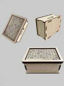 1 pieza Caja de ahorro de dinero de madera creativa con tabla de plan de ahorro, hucha, bote de monedas, regalo adecuado, organizador de almacenamiento doméstico para dormitorio, escritorio, hogar, regalo de cumpleaños para dormitorio - Beis - Ver 7