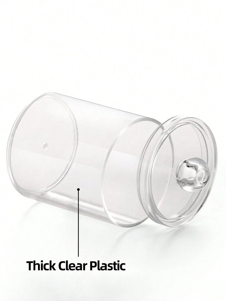 Set 3 Contenitori In Plastica Trasparente Per Q-tip E Cotone – Capacità 10 Oz, Con Coperchio, Organizer Per Bagno E Trucco, Diametro 6,9 Cm