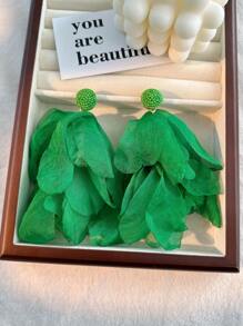 1對時尚手工珠繡花瓣造型掛墜耳環,女款 - 一對布藝蕾絲花蝴蝶耳環 - 查看 11