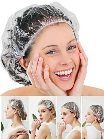 约 100 件一次性浴帽，塑料透明发帽，女士大号加厚防水浴帽，酒店旅行必备配件深层护理护发清洁用品浴室装饰秋季装饰返校