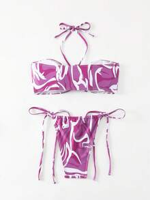 Fashionable Sexy Halter Neck Bikini Set Summer - Purple - View 3