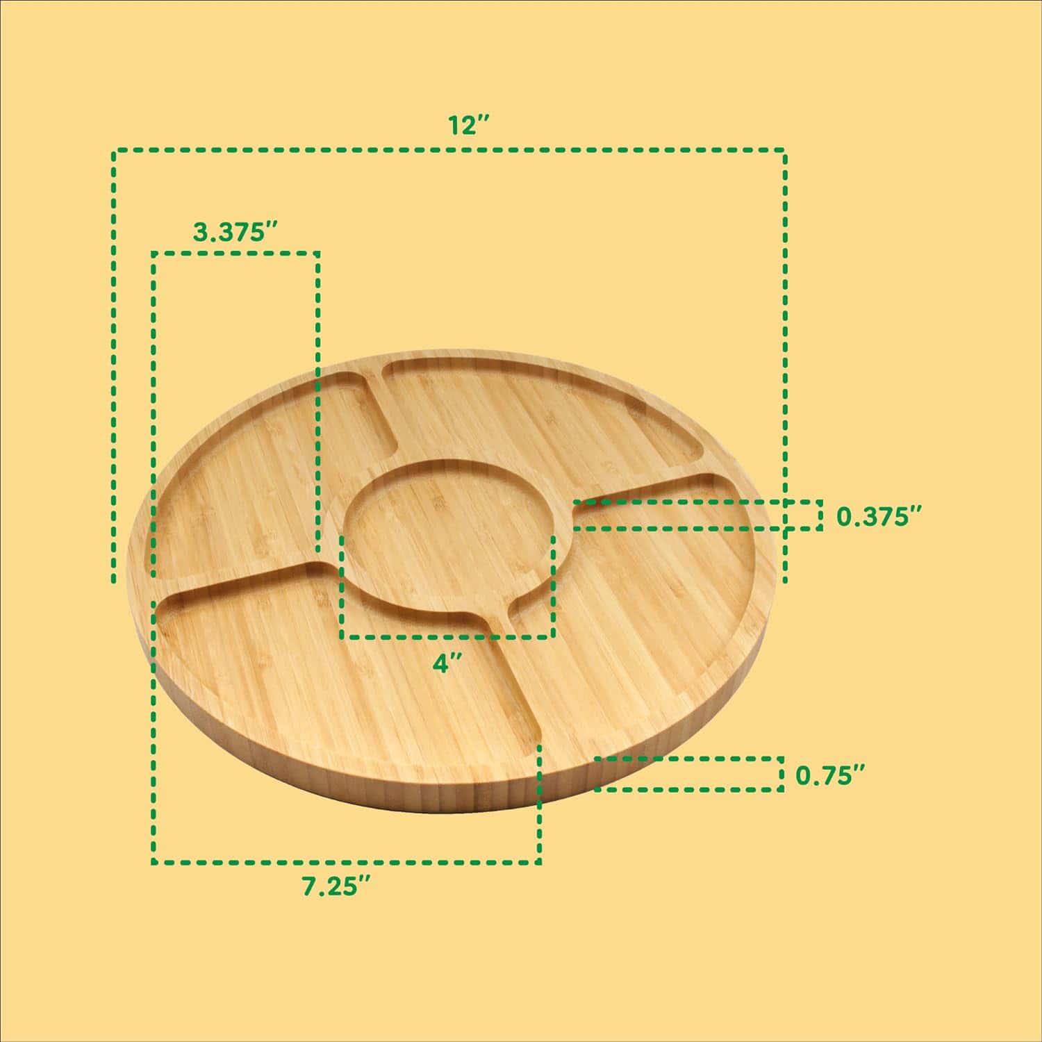 Bamboo Natural Bamboo Round 5 Compartment Serving Tray/Platter