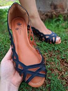 Sapatilha Vazada Preto Feminina Calcado Mocassim Mulher Moda Menina Bota Sandalia Chinelo