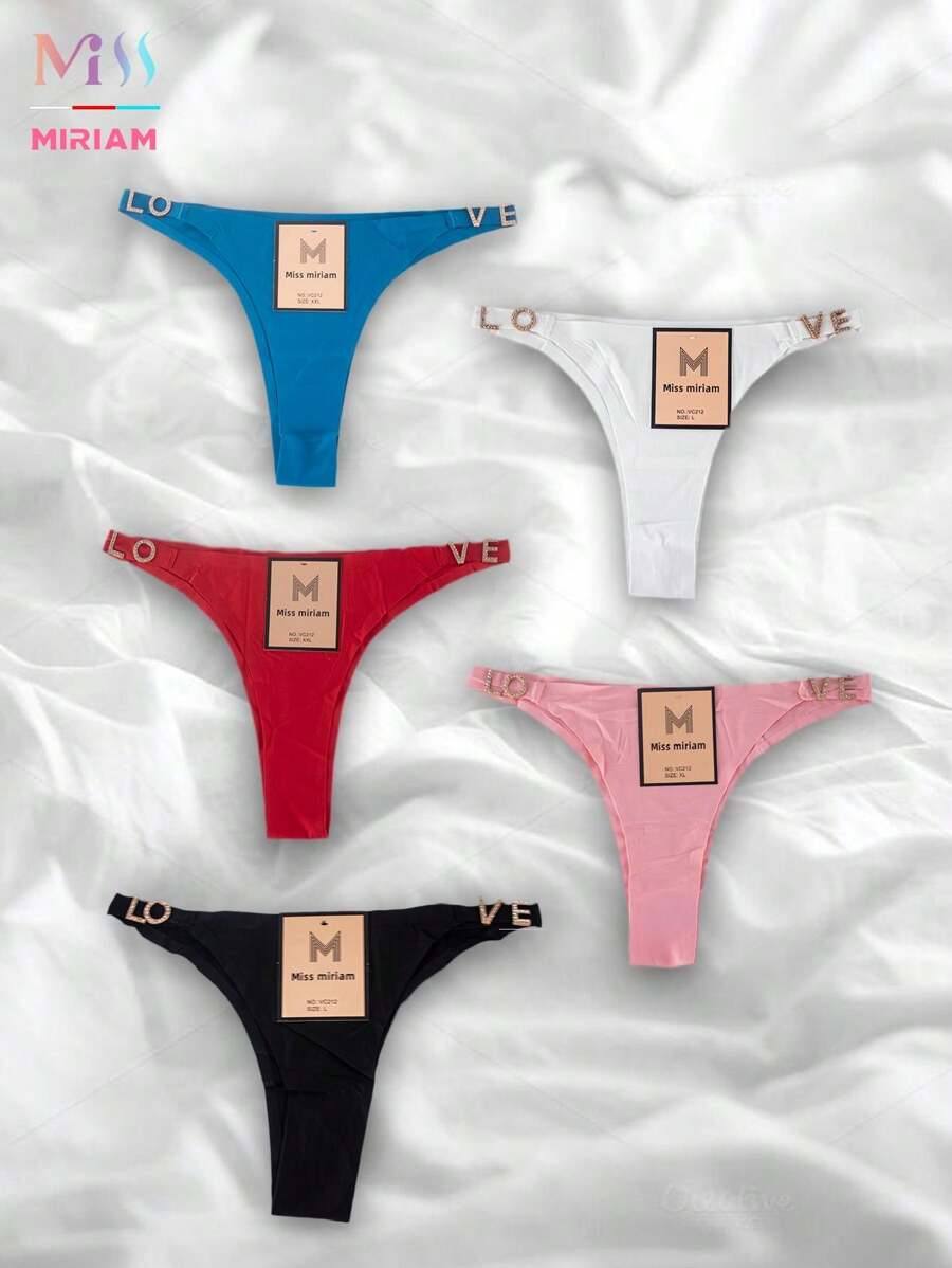 Tanga LOVE,  sexy con letras de metal brillantes, invisible, lisos, distintos colores - Blanco - Ver 1