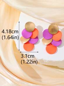 2pcs Fashion Minimalist Geometric Circle Metal Sheet DIY Combination Multi-Color Leopard Print Crafted Earrings, Suitable For Women For Party, Date Night, Daily Wear. The Metal Surface Is Hand-Painted, There May Be Small Imperfections, But It Looks Beautiful.