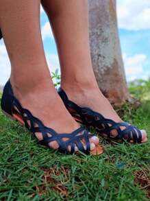 Sapatilha Vazada Preto Feminina Calcado Mocassim Mulher Moda Menina Bota Sandalia Chinelo