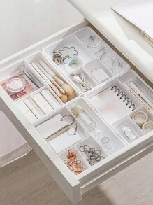 1pc Stackable Desk Organizer With 4 Compartments For Stationery, Drawer Organizer For Small Items - White - View 1