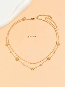 2 件时尚迷人水晶雏菊不锈钢女士项链 - 金黃色 - 查看 3