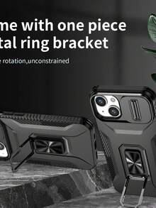 1入組黑色CD紋車用磁吸座，360度旋轉支架，全覆蓋鏡片和矽膠緩衝手機殼，配有指環和滑動蓋，適用於蘋果和三星機型 - 黑色 - 查看 4