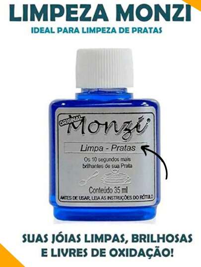 Limpa Prata Original Monzi Azul 35ml Original Liquido Atacado