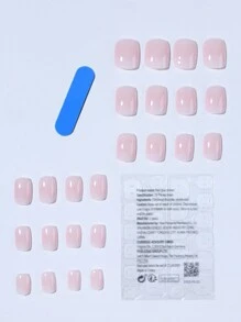 Conjunto de 24 uñas postizas de forma ovalada corta en degradado blanco, incluye 1 bote de gelatina adhesiva y 1 lima de uñas, para decoración de uñas para mujeres y niñas uñas falsas uña falsa uña acrílica