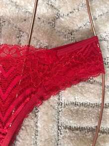 KIT 3 SETS OF Lingerie Without Pads With Lace Bow Lace Panties And Bra - Đỏ - Xem 6