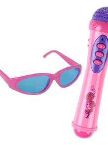 Microfone + Óculos Infantil Com Luz E Som Menina Pop Star - Multicolorido - Visão 3