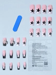 24 punte di unghie a forma di bara lunghe, stile Y2K, con decorazione a catena di strass. Include 1 lima per unghie e 1 gel trasparente per unghie finte
