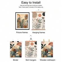 Conjunto De 3 Piezas Cartel Floral Botánico Bohemio Moderno Con Impresión En Lienzo Y Pintura Abstracta Neutra De La Modernidad Media, Cuadro De Pared Simple Ideal Para Sala De Estar, Dormitorio, Oficina, Decoración Del Hogar - Juego de 3 piezas. - Ver 4