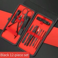 24 Stücke/ 18 Stücke/ 16 Stücke/ 12 Stücke/ 10 Stücke/ 7 Stücke/ 4 Stücke Schwarz Edelstahl Maniküre Werkzeug Set Inklusive Nagel Clipper Und Schneider