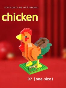 十二生肖系列積木模型套裝,創意有趣的微鑽小顆粒積木動物：鼠、牛、虎、兔、龍、蛇、馬、羊、猴、雞、狗、豬桌面展示3d拼圖節慶裝飾,適合兒童智能拼裝玩具禮品 - 彩色 - 查看 4