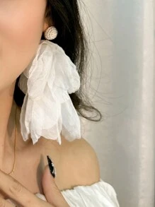 1對時尚手工珠繡花瓣造型掛墜耳環,女款 - 一對布藝蕾絲花蝴蝶耳環 - 查看 4