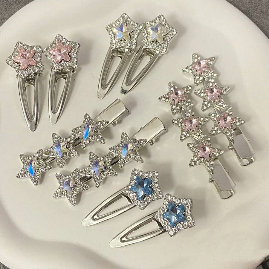 1个女士水钻星星装饰时尚鳄鱼夹，日常佩戴，皇家爪夹，发爪，发卡，学习用品，发饰，派对，头部饰品，发夹 - 多色 - 查看 1