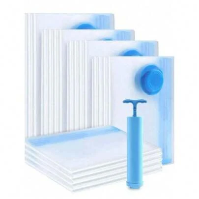 5 Bolsas De Vacío Organizadoras + 1 Bomba Manual Ropa/Colchas,5 Pack Bolsas de Almacenamiento De Vacío Para Ropa Reutilizables Bolsas de Compresión de Vacío Ahorro de Espacio