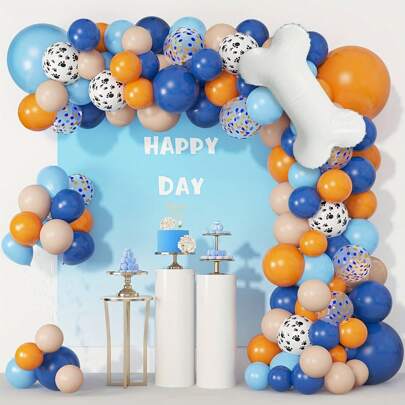 Set de 121 piezas de suministros para fiesta de cumpleaños azules, que incluyen globos con estampado de patas en nude/azul/naranja, kits de globos en arco, adecuado para baby shower de niño/niña, decoración de fiesta con tema azul, Navidad