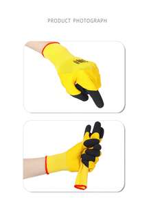 13 Gauge Nylon Nitrile Coated Gloves, Latex Foam Palm Protection, Pure Latex, Outdoor Work, Wear-Resistant, Water-Proof, Anti-Slip, Logistics, Handling, Labor Protection, Oil-Proof Gloves - Yellow - View 8