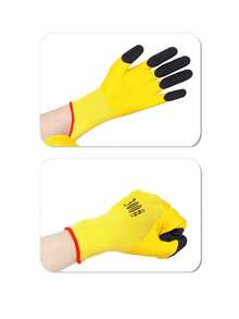 13 Gauge Nylon Nitrile Coated Gloves, Latex Foam Palm Protection, Pure Latex, Outdoor Work, Wear-Resistant, Water-Proof, Anti-Slip, Logistics, Handling, Labor Protection, Oil-Proof Gloves - Yellow - View 9