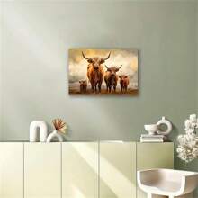 1張動物畫布印刷海報,高地牛畫布壁畫,適用於浴室臥室辦公室客廳牆壁裝飾,家居裝飾,無框 - 棕色 - 查看 2