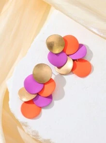 2pcs Fashion Minimalist Geometric Circle Metal Sheet DIY Combination Multi-Color Leopard Print Crafted Earrings, Suitable For Women For Party, Date Night, Daily Wear. The Metal Surface Is Hand-Painted, There May Be Small Imperfections, But It Looks Beautiful.