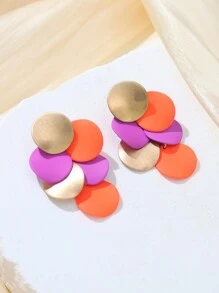 2pcs Fashion Minimalist Geometric Circle Metal Sheet DIY Combination Multi-Color Leopard Print Crafted Earrings, Suitable For Women For Party, Date Night, Daily Wear. The Metal Surface Is Hand-Painted, There May Be Small Imperfections, But It Looks Beautiful.
