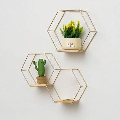 1pc Nordic Ins Style Wall-Mounted Hexagon Storage Shelf For Living Room, Study Room. Creative Metal Wall Decoration For Books And Small Items Fall Home Decor Room Decor