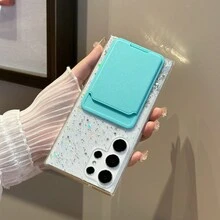 1入組液晶沙子閃粉卡槽手機殼，適用於蘋果和安卓手機 - 白色 - 查看 6