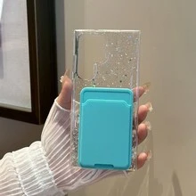 1入組液晶沙子閃粉卡槽手機殼，適用於蘋果和安卓手機 - 白色 - 查看 5