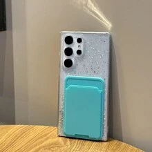 1入組液晶沙子閃粉卡槽手機殼，適用於蘋果和安卓手機 - 白色 - 查看 4